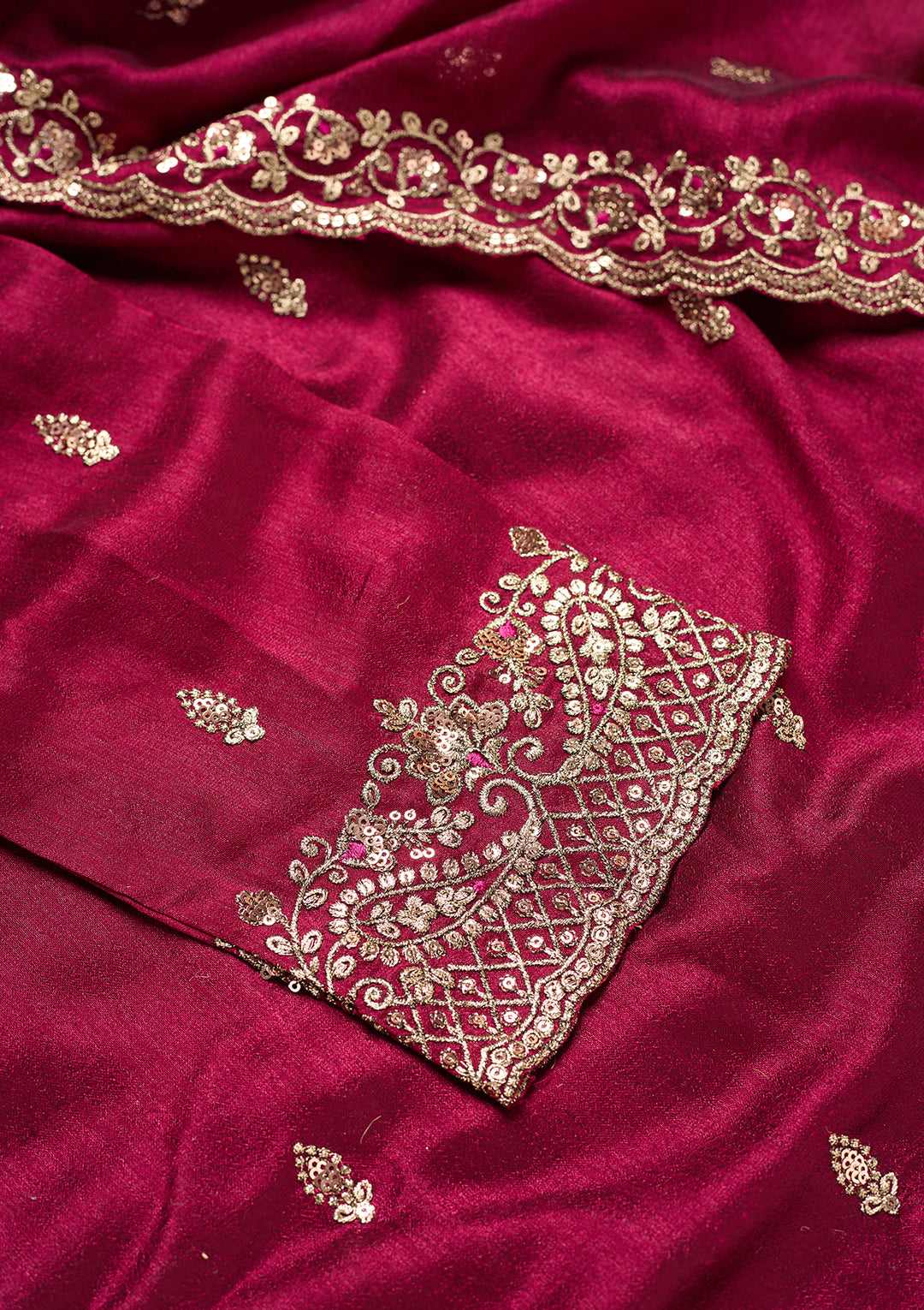 Wine Soft Raw Silk Antique Zariwork Straight Kurta With Sharara And Dupatta