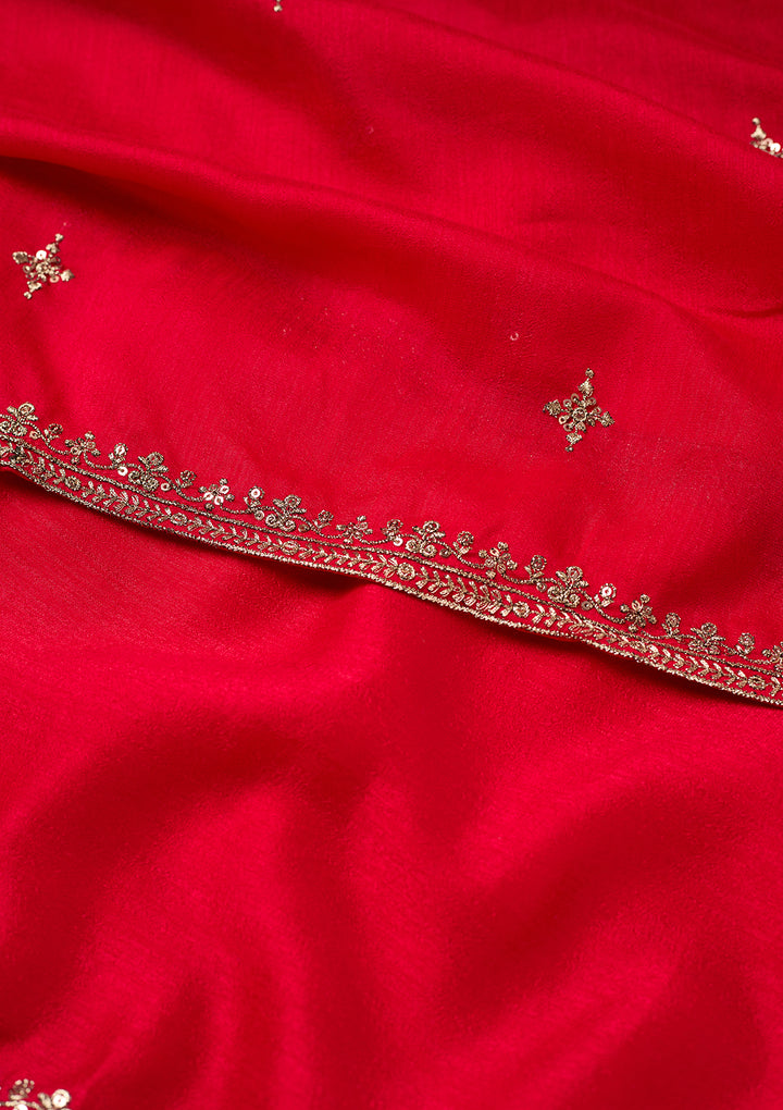 Rani Pink Soft Raw Silk Antique Zariwork A Line Kurta With Pant Regular And Dupatta
