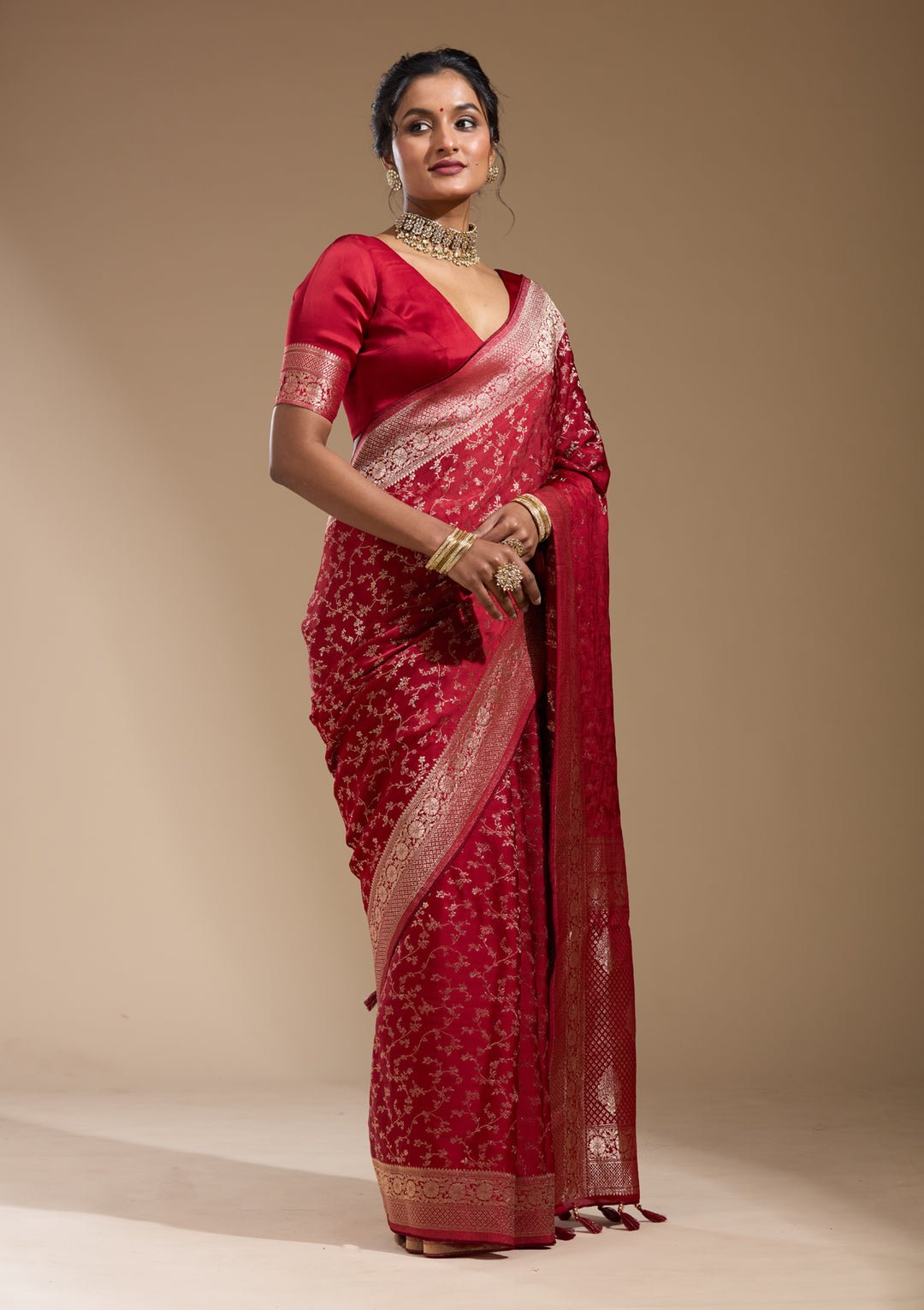 Maroon Zariwork (Gold) Satin Silk Saree