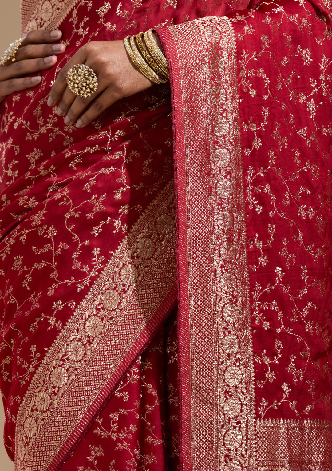 Maroon Zariwork (Gold) Satin Silk Saree