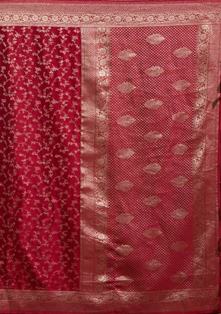 Maroon Zariwork (Gold) Satin Silk Saree