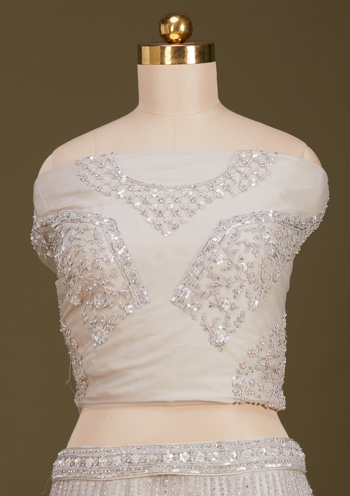 Light Grey Zariwork (Silver) Net Readymade Lehenga