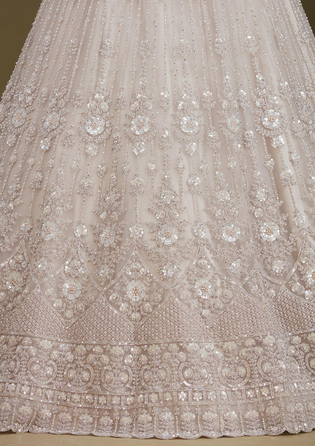 Light Grey Zariwork (Silver) Net Readymade Lehenga