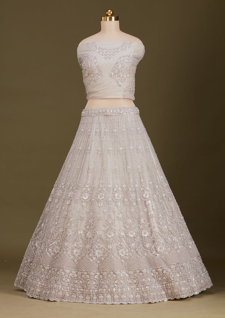 Light Grey Zariwork (Silver) Net Readymade Lehenga