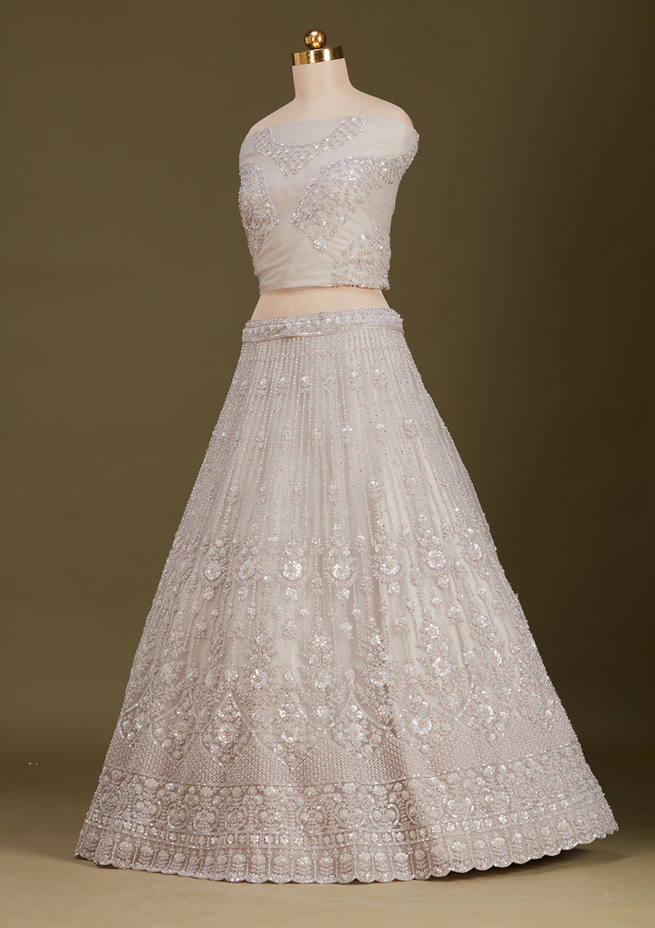 Light Grey Zariwork (Silver) Net Readymade Lehenga