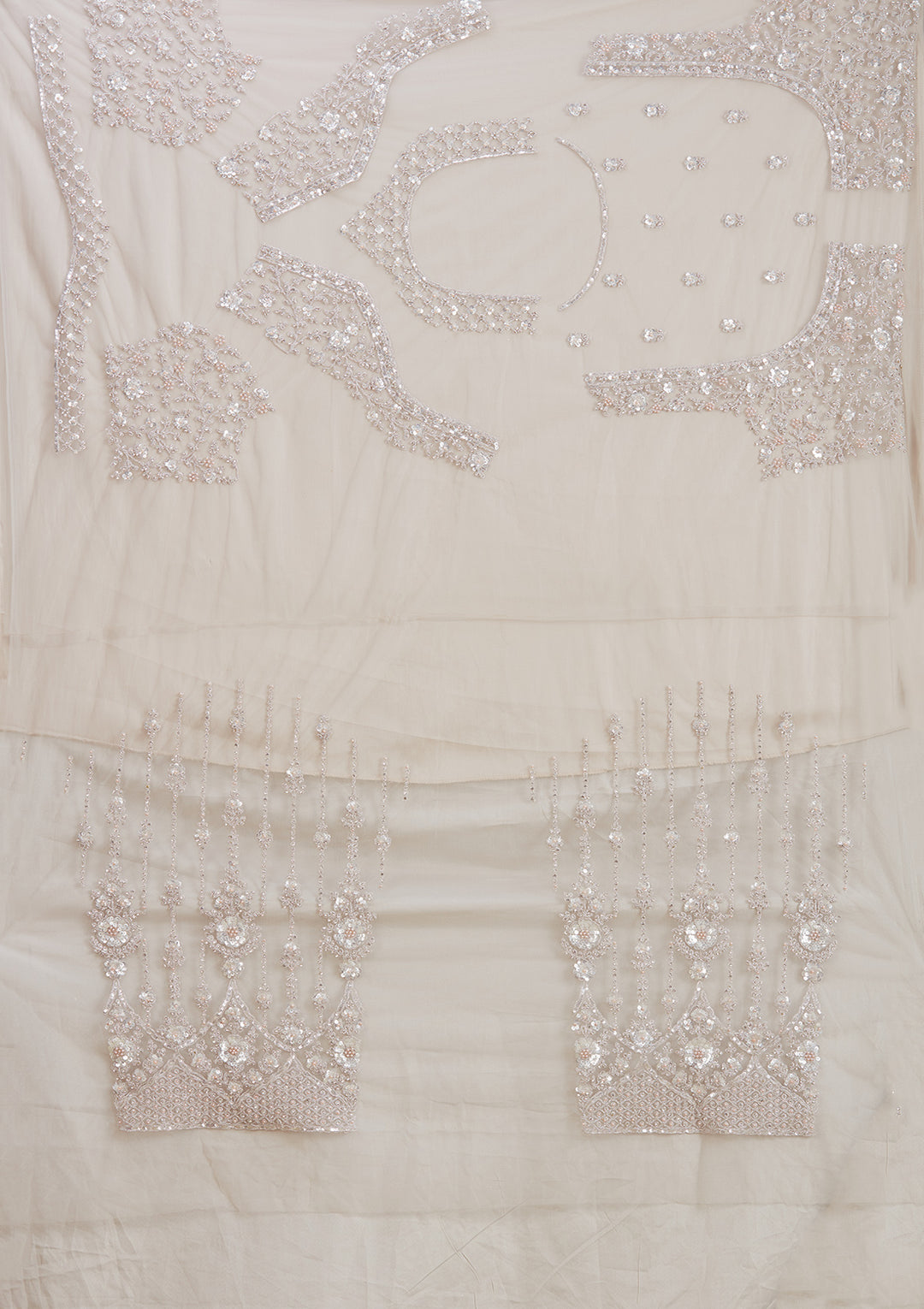 Light Grey Zariwork (Silver) Net Readymade Lehenga