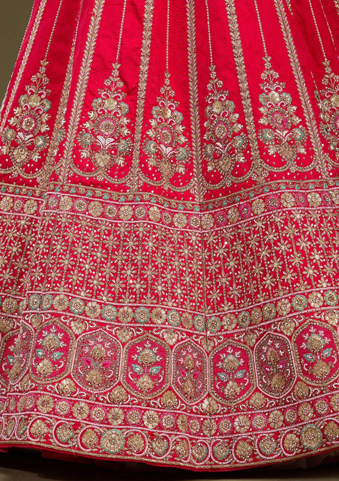 Red Zardosi Raw Silk Readymade Lehenga