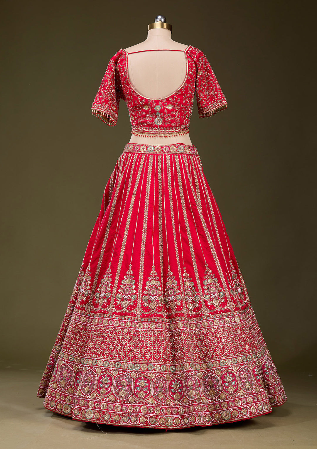 Red Zardosi Raw Silk Readymade Lehenga