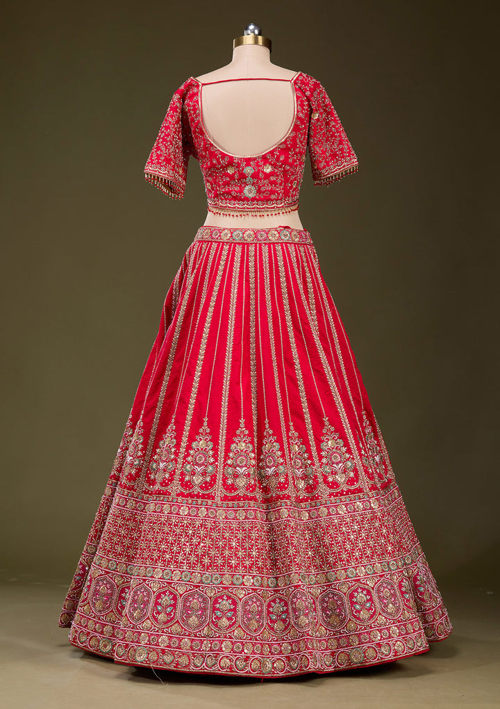Red Zardosi Raw Silk Readymade Lehenga
