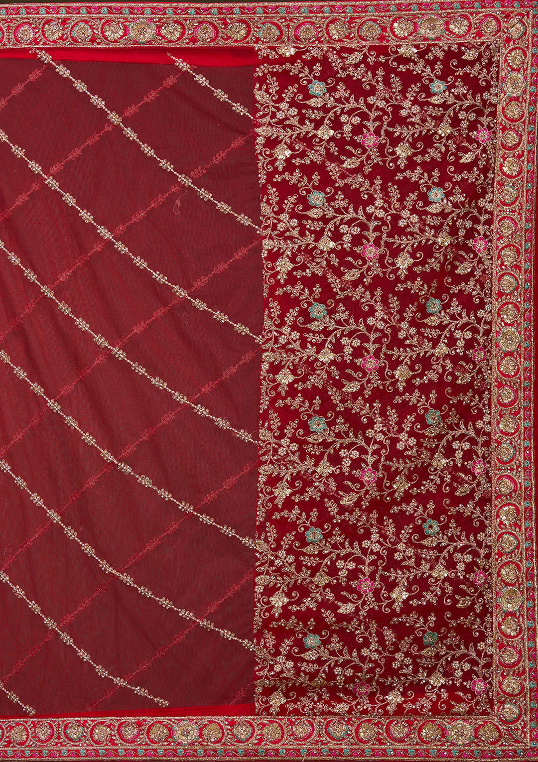 Red Zardosi Raw Silk Readymade Lehenga