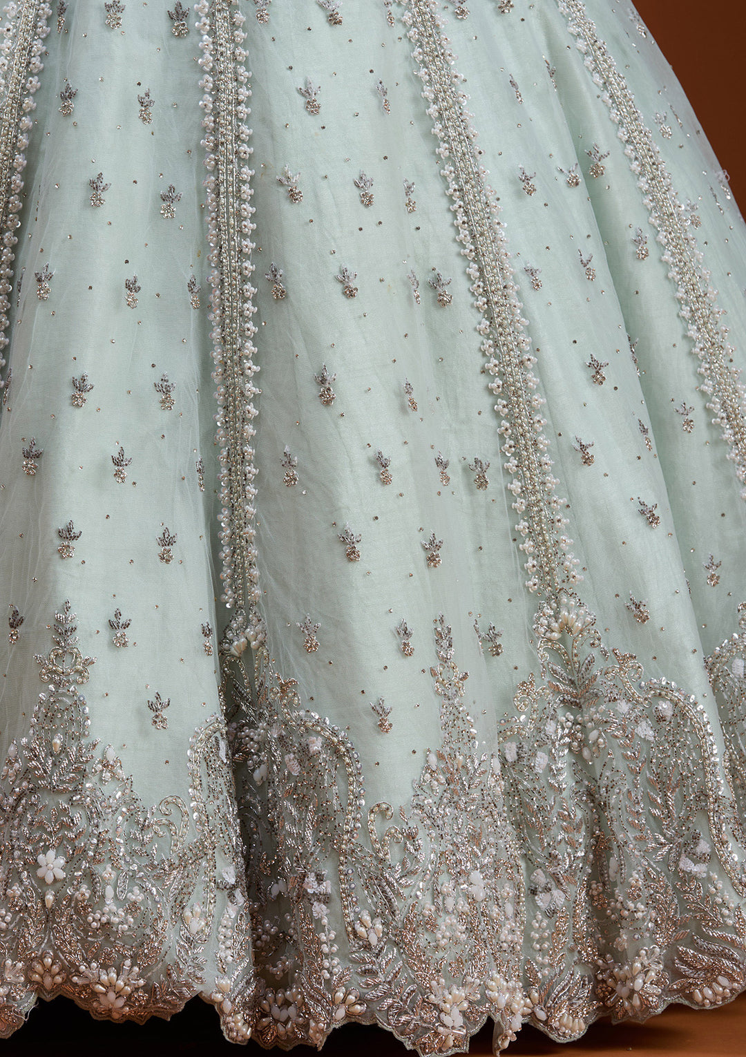 Koskii Net Sky Blue Lehenga – Embellished with Zariwork for Elegant Evenings