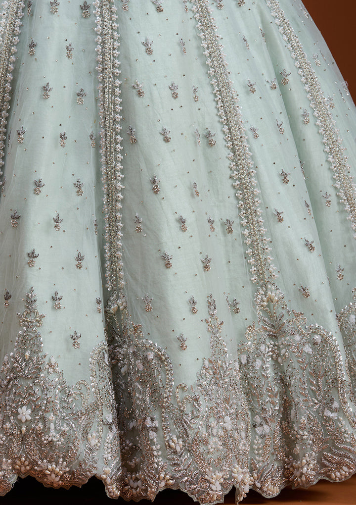 Koskii Net Sky Blue Lehenga – Embellished with Zariwork for Elegant Evenings