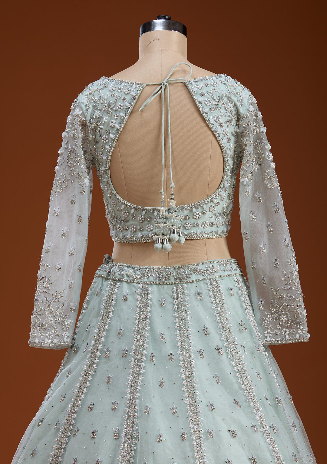Koskii Net Sky Blue Lehenga – Embellished with Zariwork for Elegant Evenings