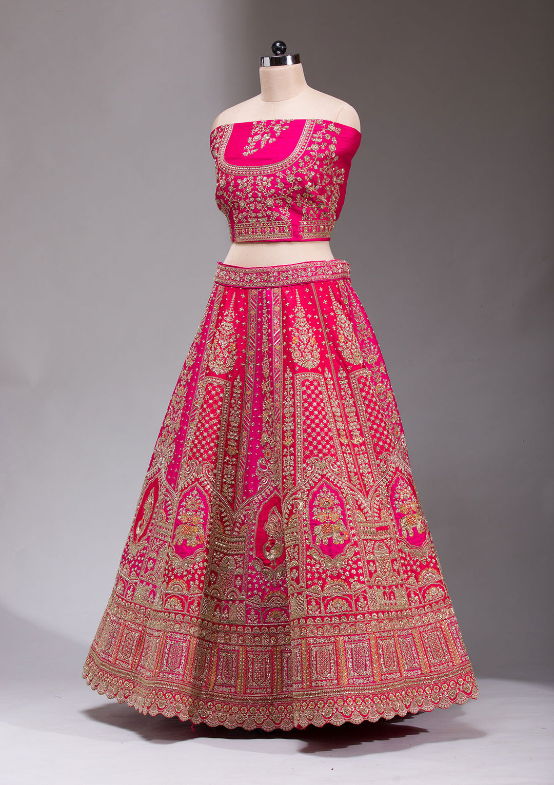 Rani Pink Zardosi Raw Silk Semi Stitched Lehenga