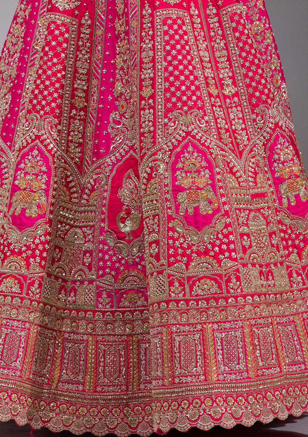 Rani Pink Zardosi Raw Silk Semi Stitched Lehenga