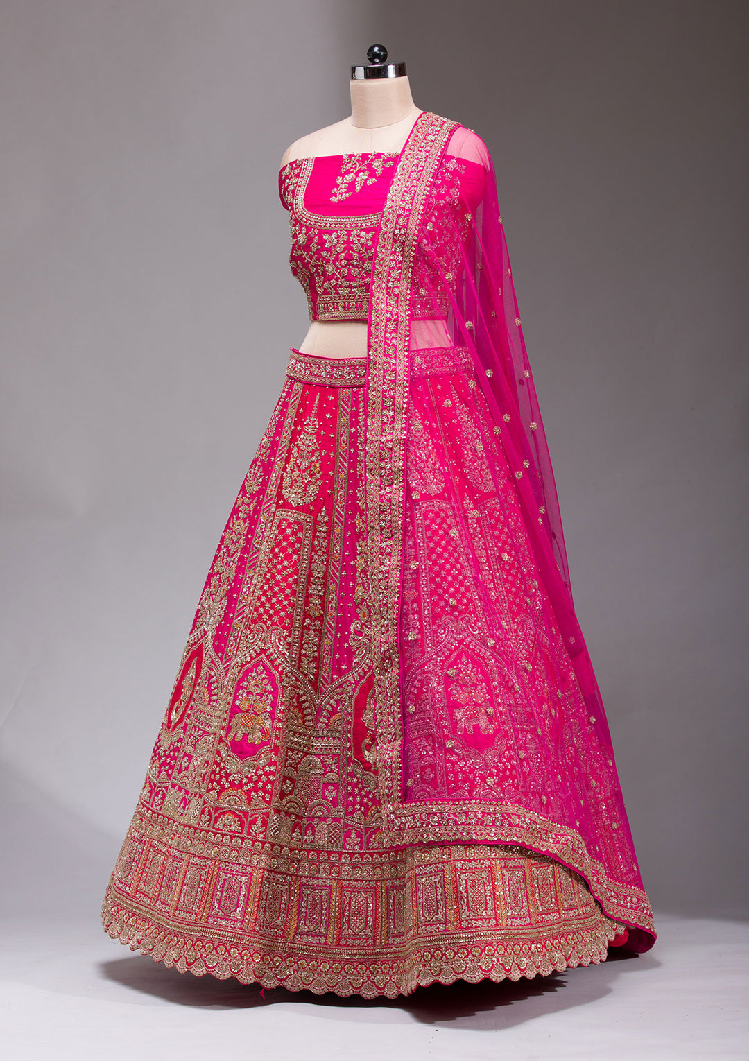 Rani Pink Zardosi Raw Silk Semi Stitched Lehenga