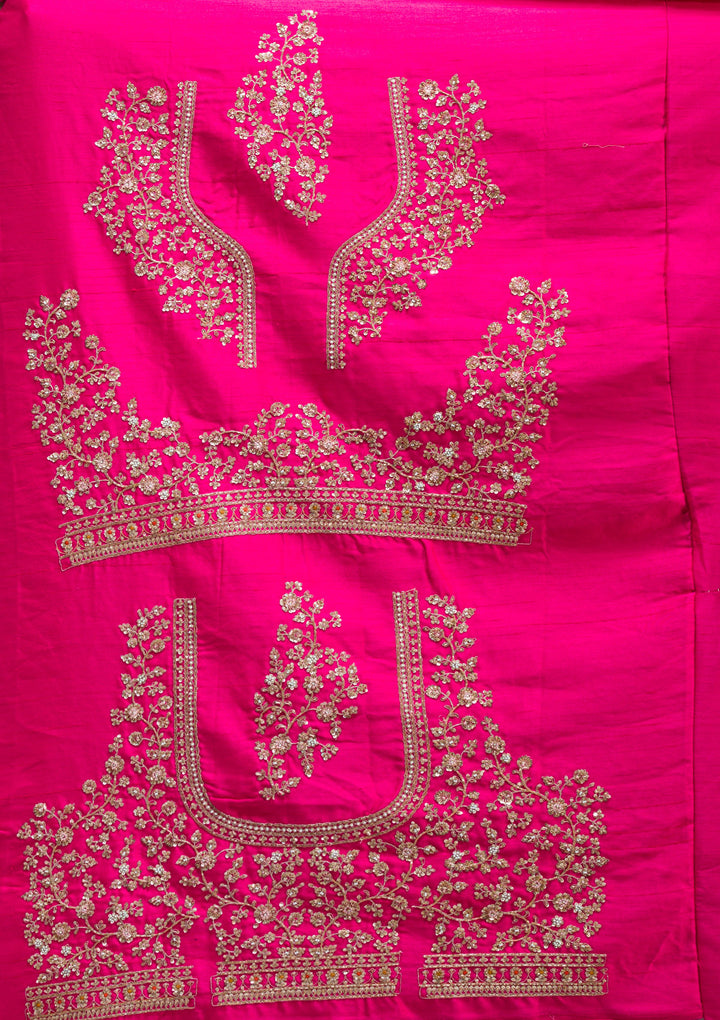 Rani Pink Zardosi Raw Silk Semi Stitched Lehenga