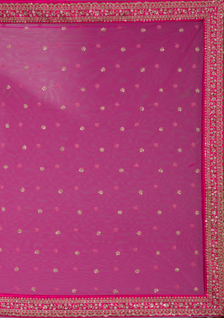 Rani Pink Zardosi Raw Silk Semi Stitched Lehenga