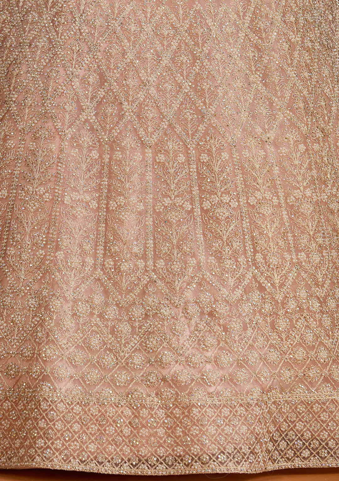 Baby Pink Silver Stonework Net Readymade Lehenga