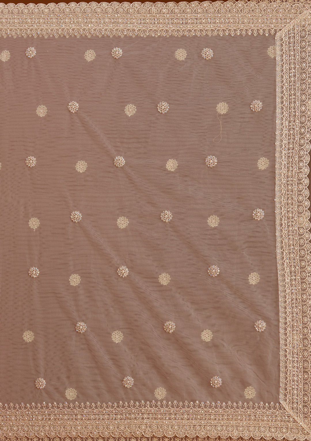 Off White Silver Stonework Net Readymade Lehenga