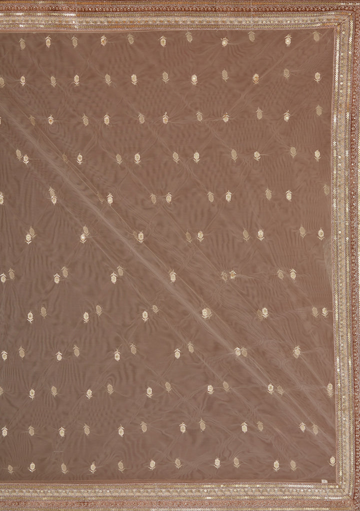 Beige Zariwork Net Readymade Lehenga