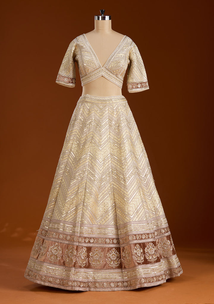 Beige Zariwork Net Readymade Lehenga