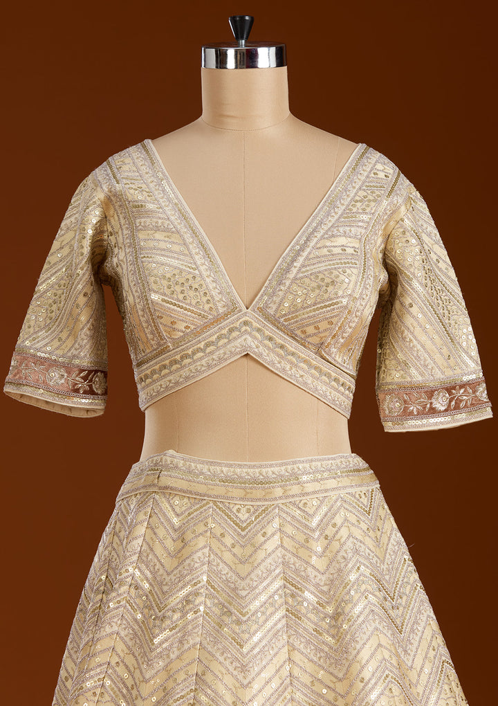 Beige Zariwork Net Readymade Lehenga