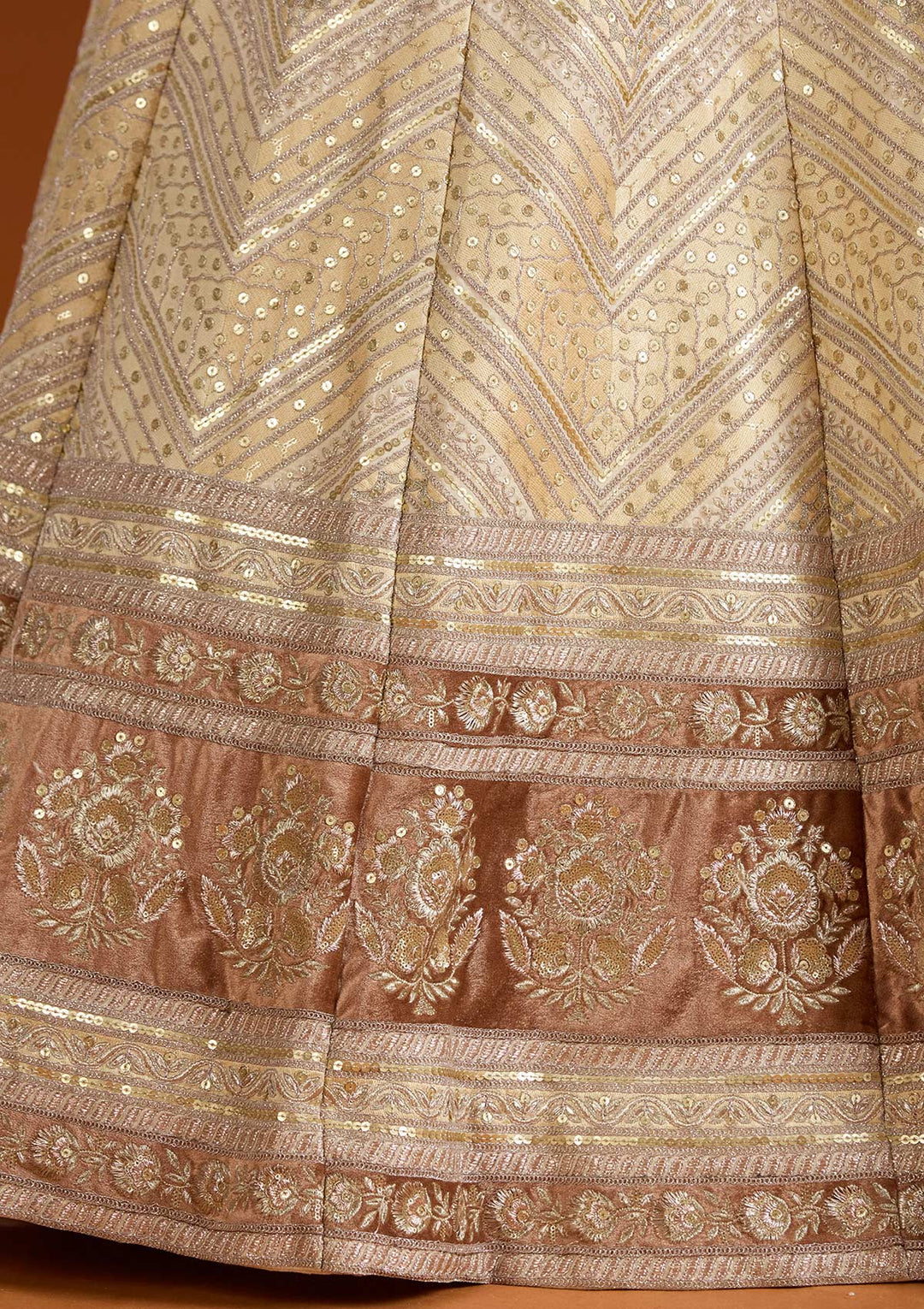 Beige Zariwork Net Readymade Lehenga
