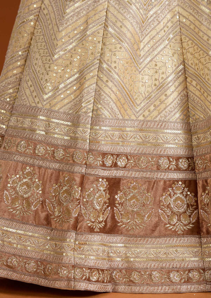 Beige Zariwork Net Readymade Lehenga
