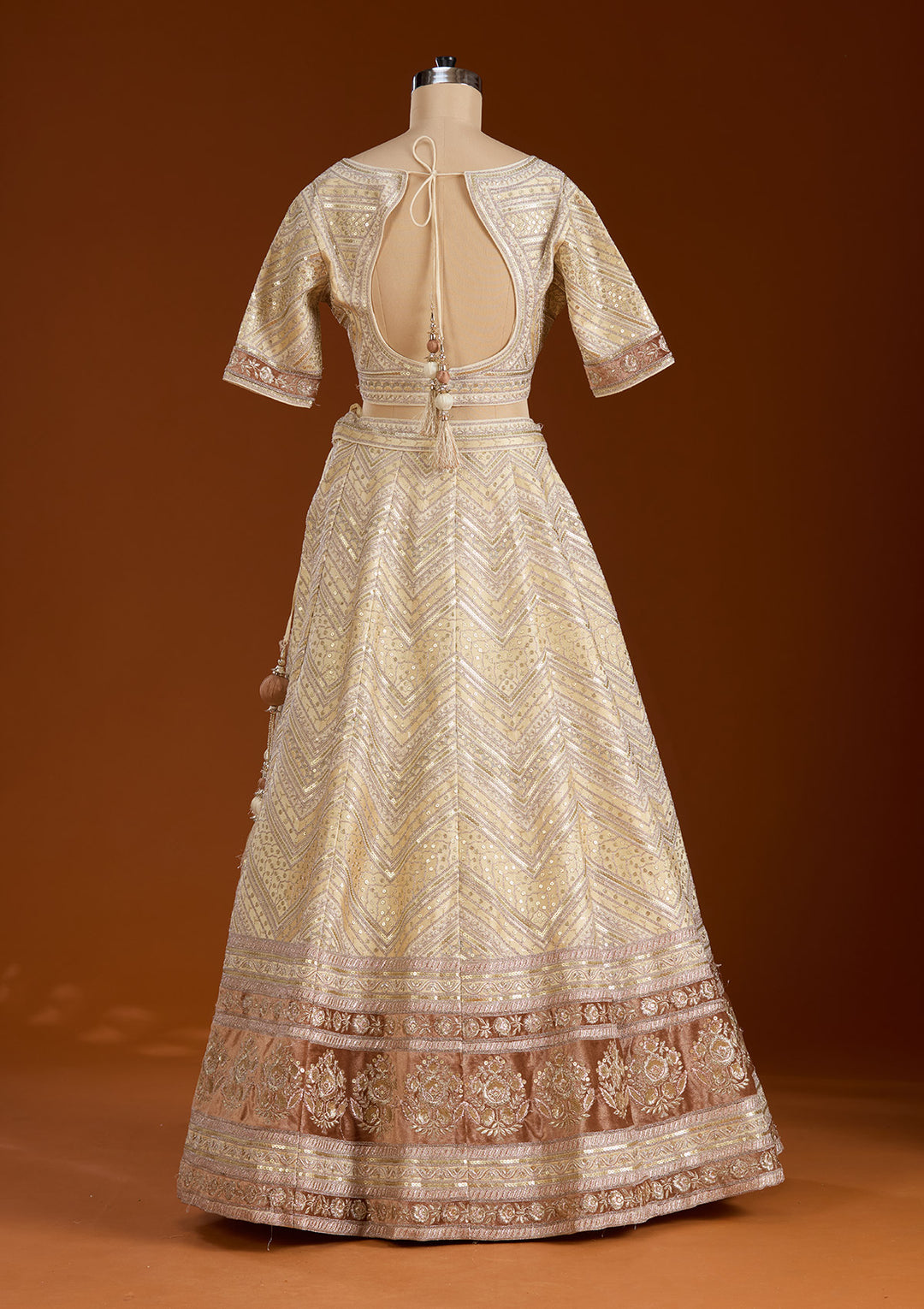 Beige Zariwork Net Readymade Lehenga