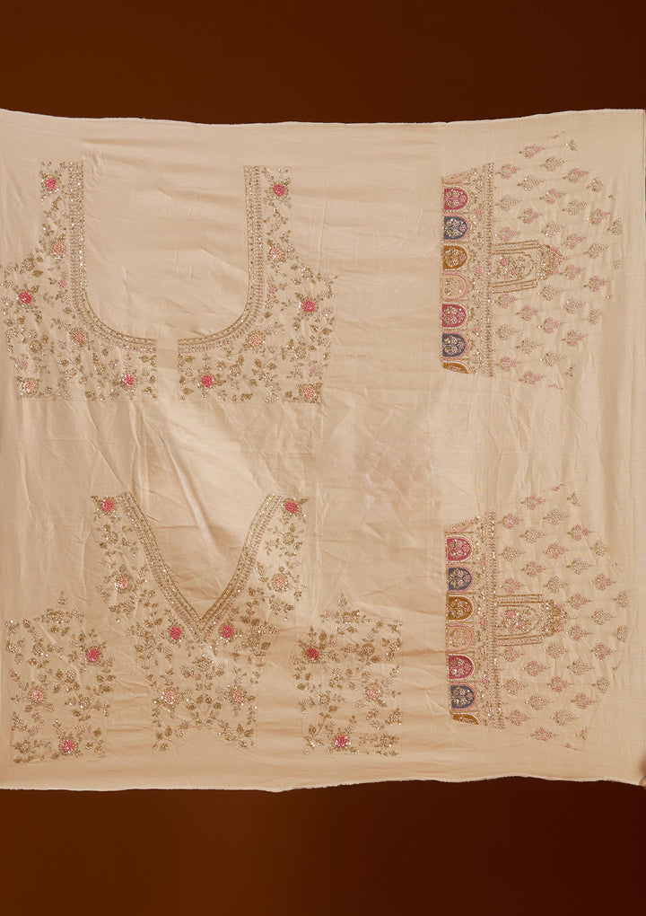 Beige Zariwork Net Readymade Lehenga