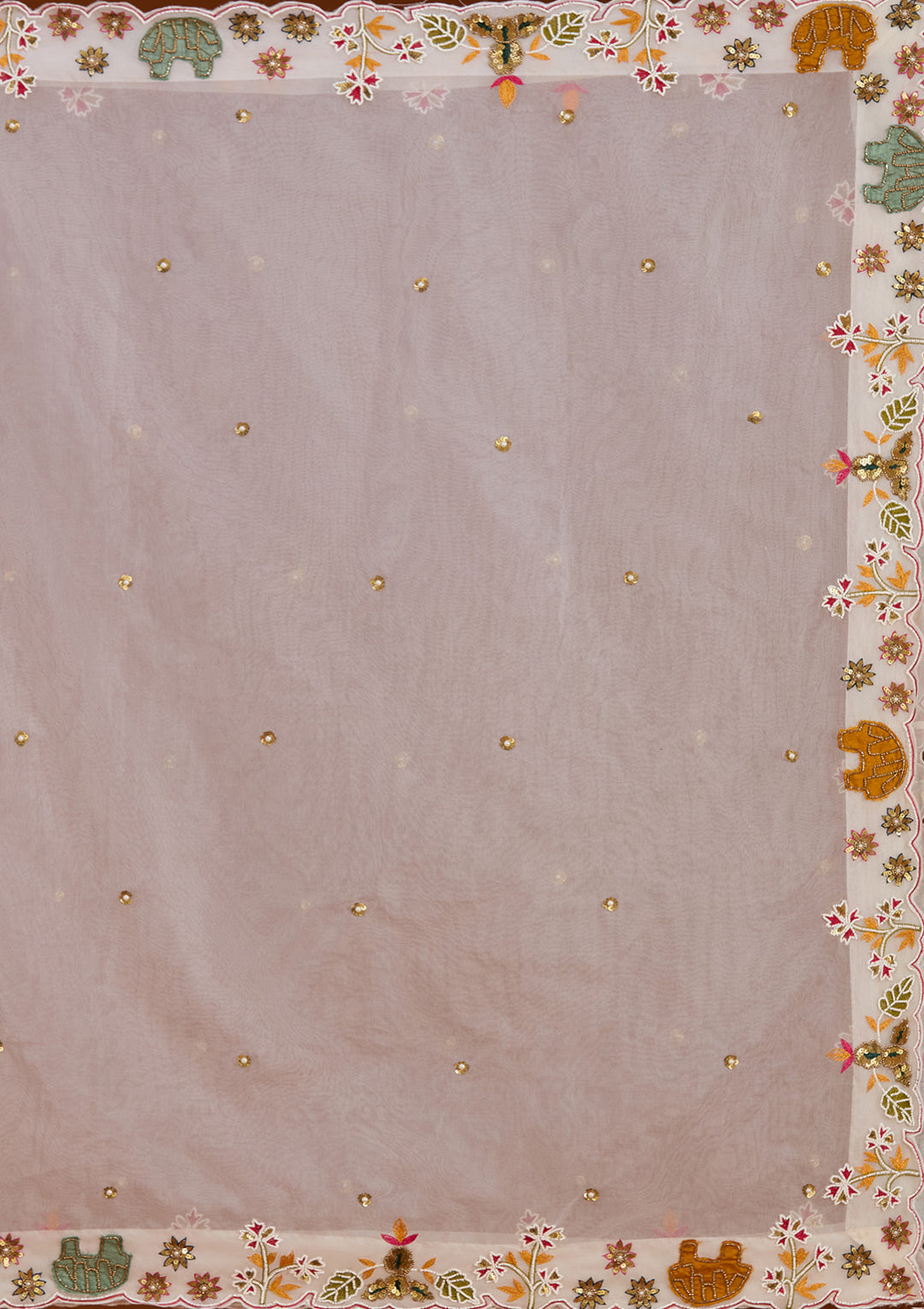 Cream Threadwork Raw Silk Readymade Lehenga