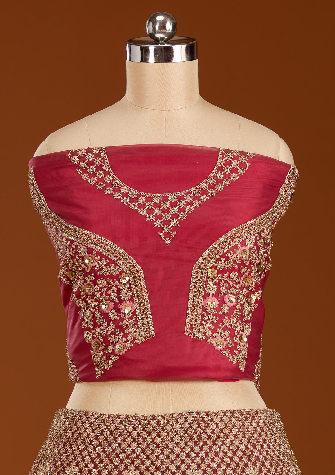 Maroon Cording Net Readymade Lehenga