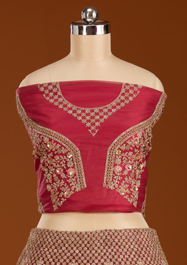 Maroon Cording Net Readymade Lehenga