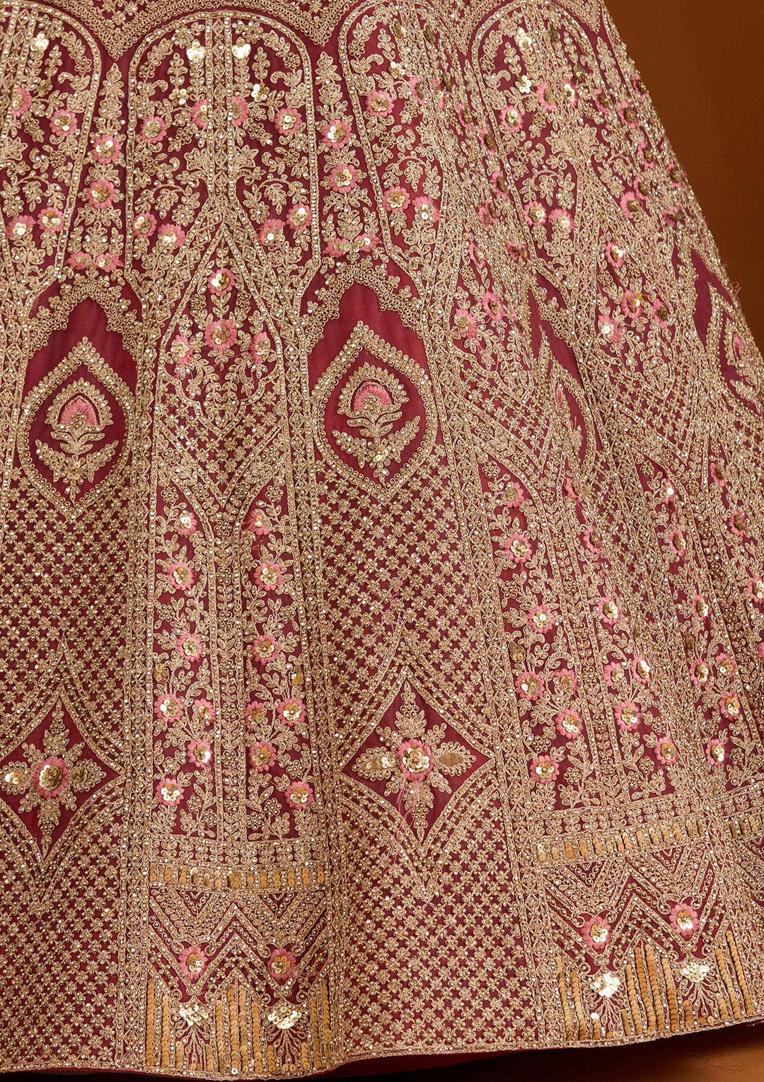 Maroon Cording Net Readymade Lehenga