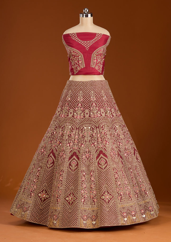 Maroon Cording Net Readymade Lehenga