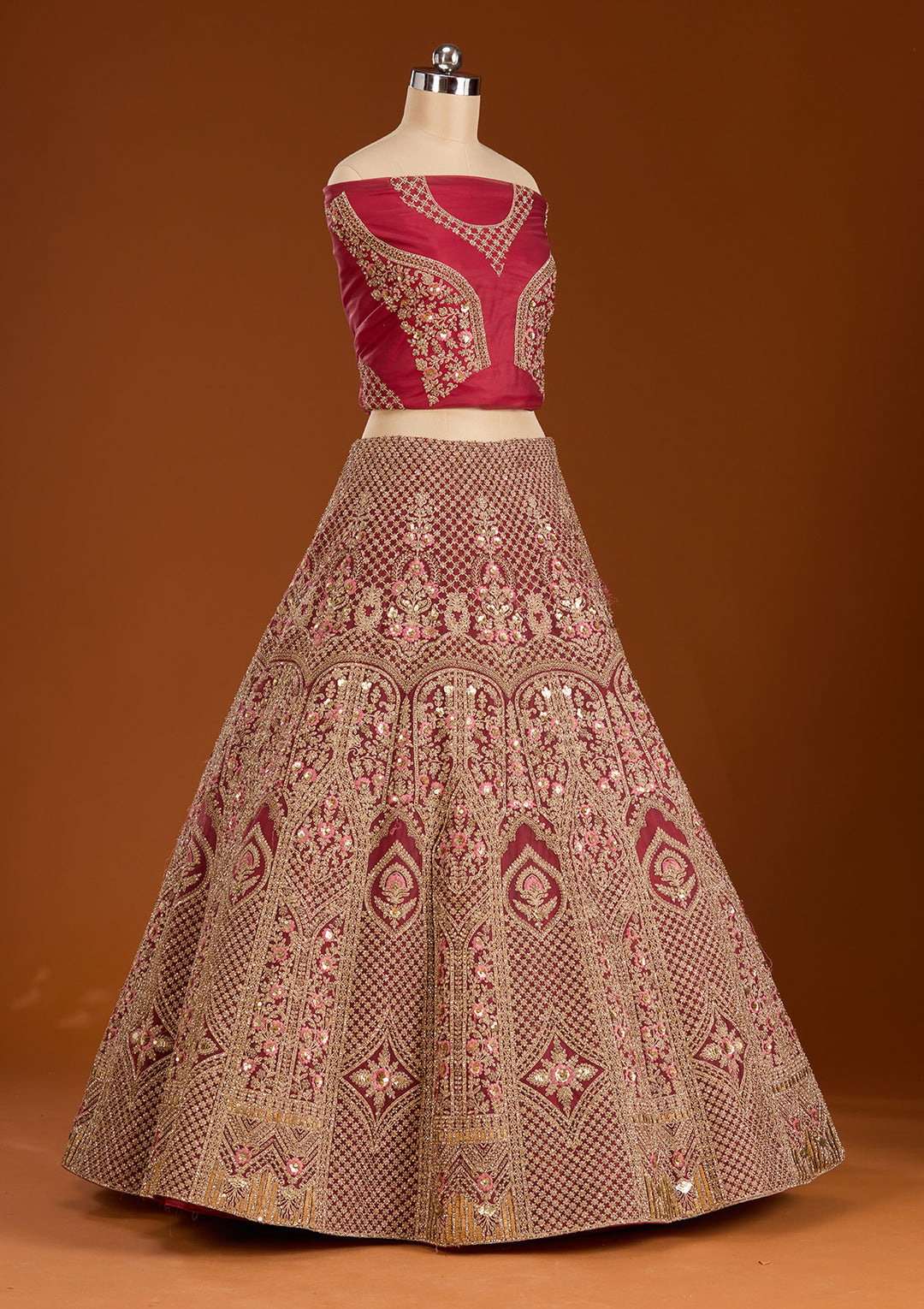 Maroon Cording Net Readymade Lehenga