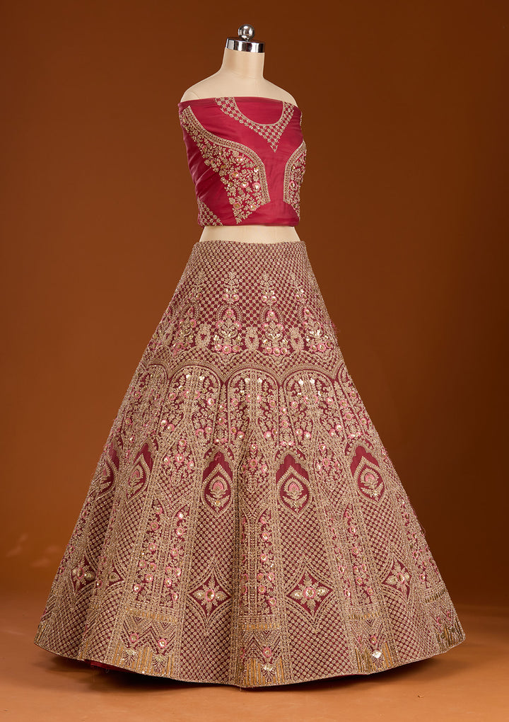 Maroon Cording Net Readymade Lehenga