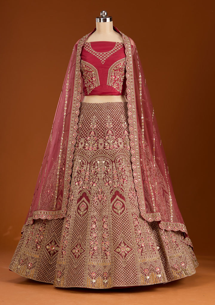 Maroon Cording Net Readymade Lehenga