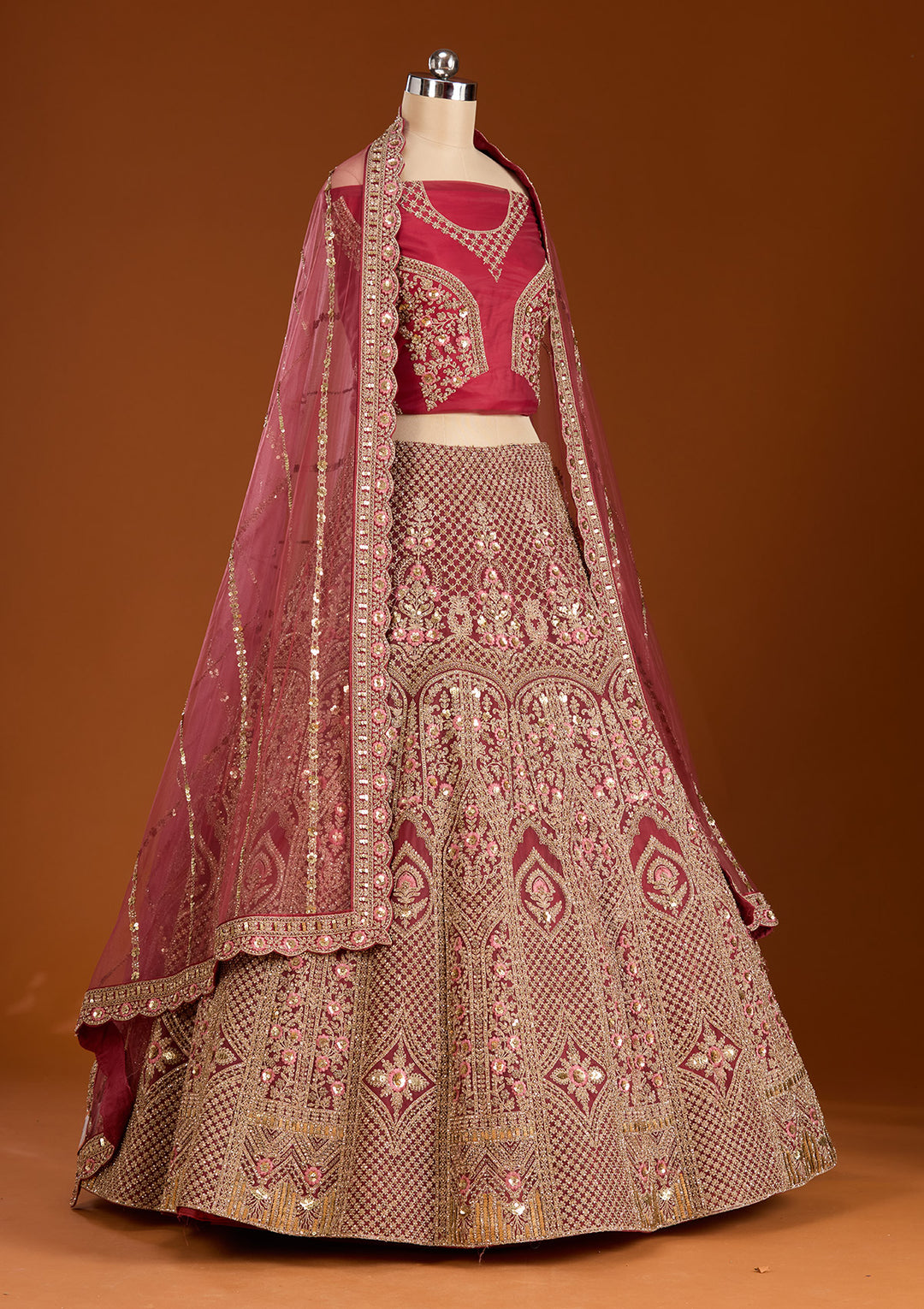 Maroon Cording Net Readymade Lehenga