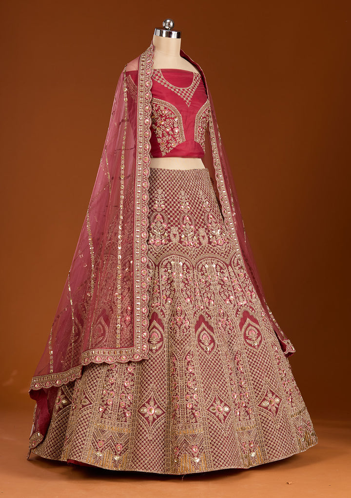 Maroon Cording Net Readymade Lehenga