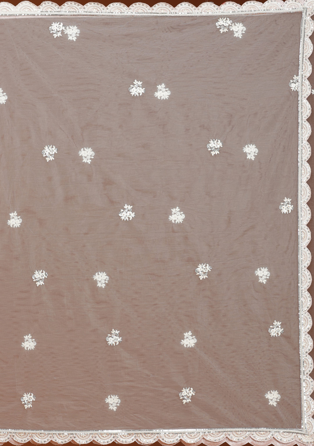 Peach Pearlwork Net Readymade Lehenga