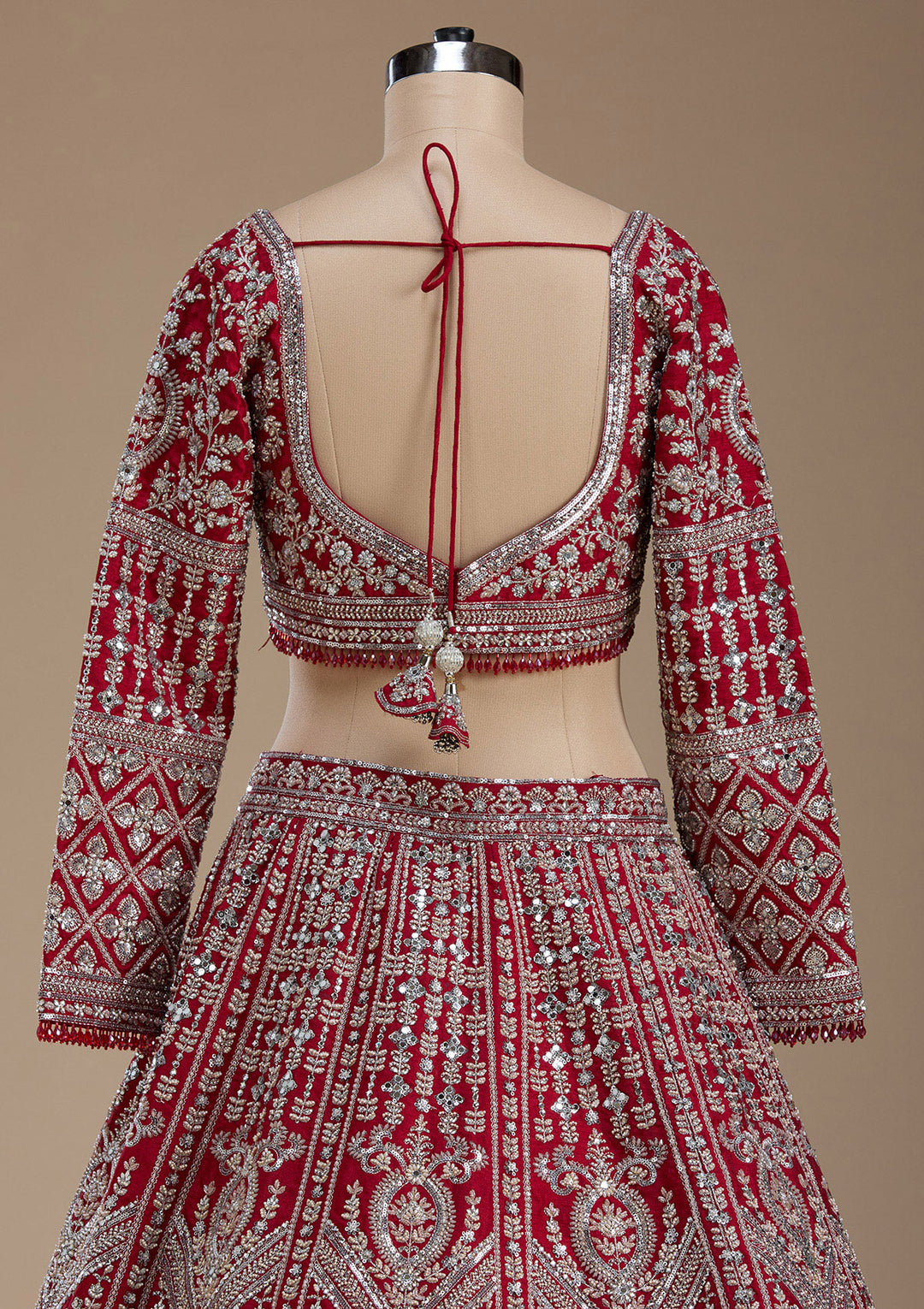 Red Silver Zariwork Raw Silk Readymade Lehenga