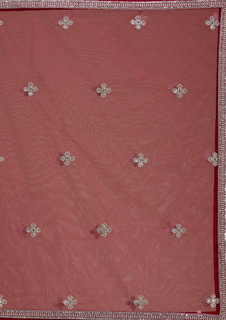 Red Silver Zariwork Raw Silk Readymade Lehenga