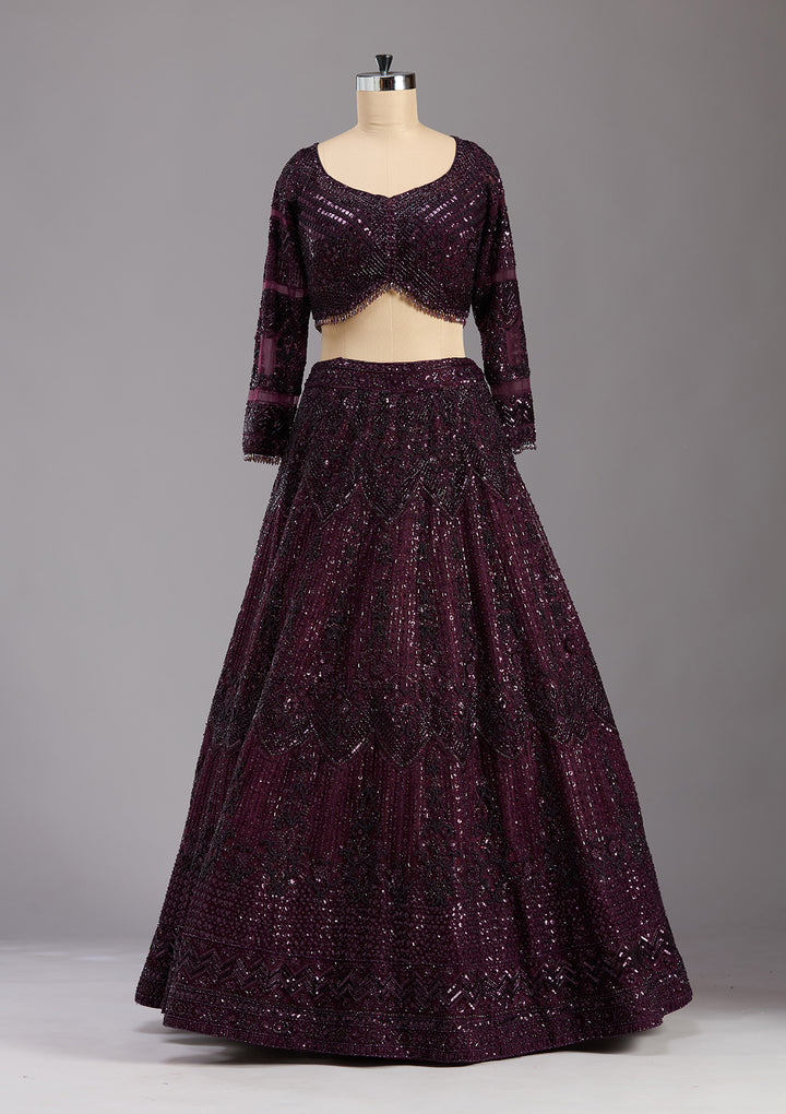 Wine Cutdana Net Readymade Lehenga