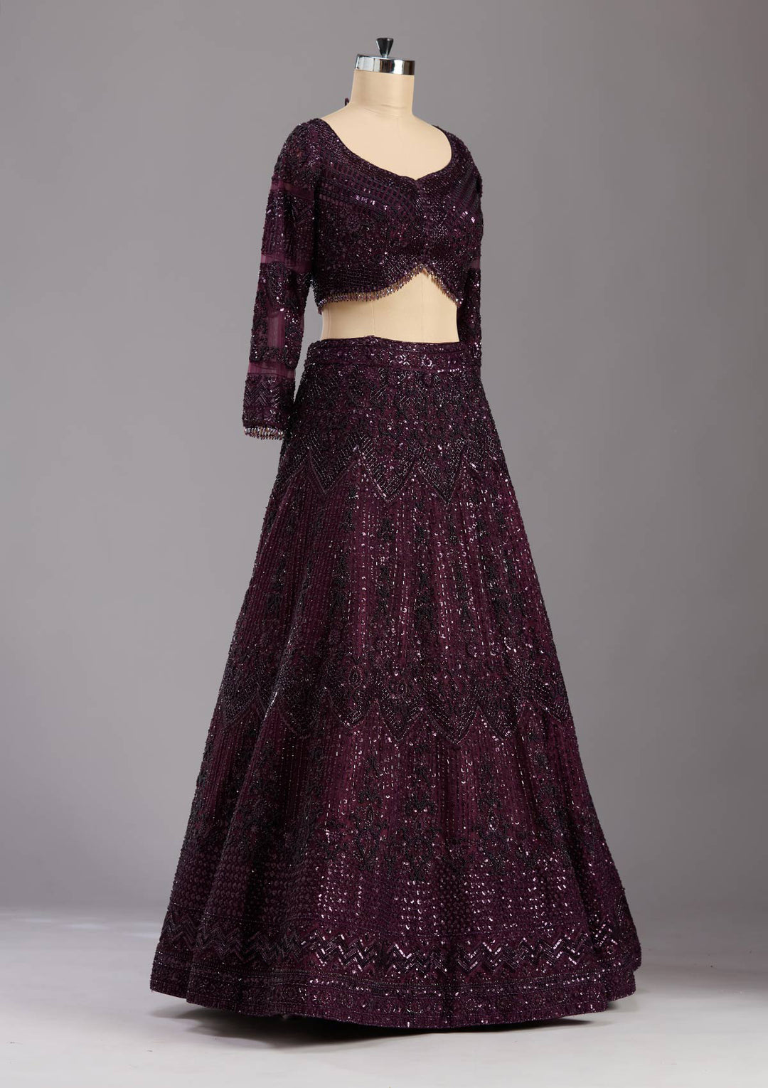 Wine Cutdana Net Readymade Lehenga