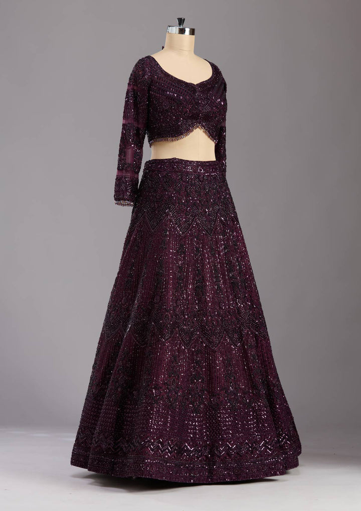 Wine Cutdana Net Readymade Lehenga