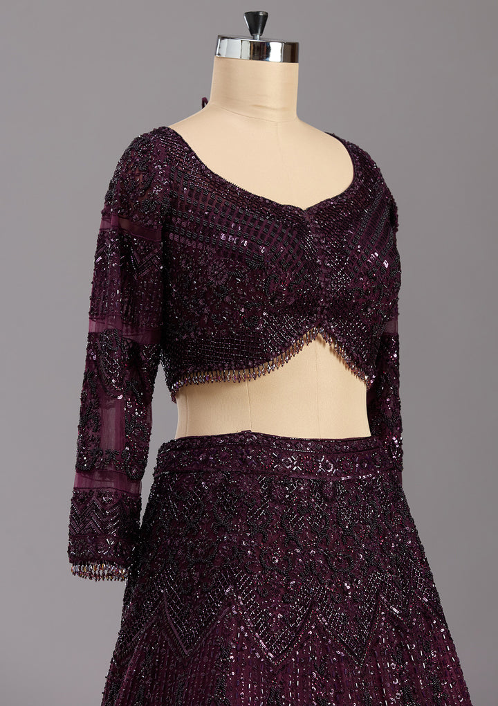 Wine Cutdana Net Readymade Lehenga