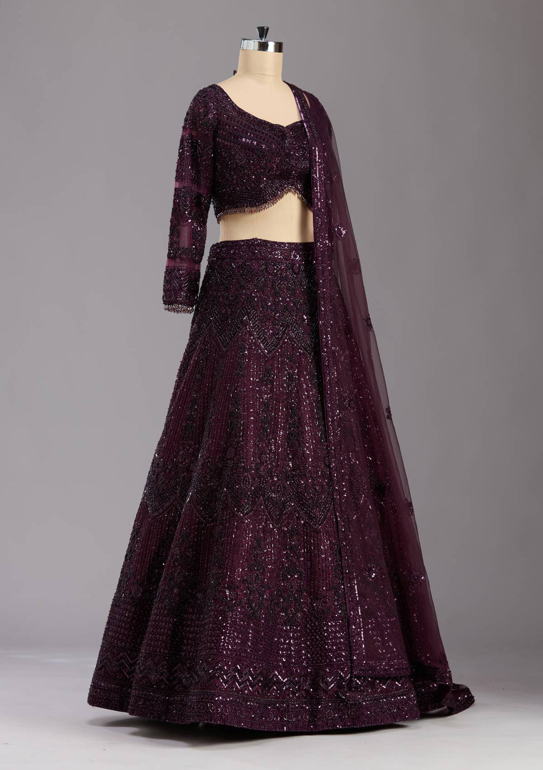 Wine Cutdana Net Readymade Lehenga