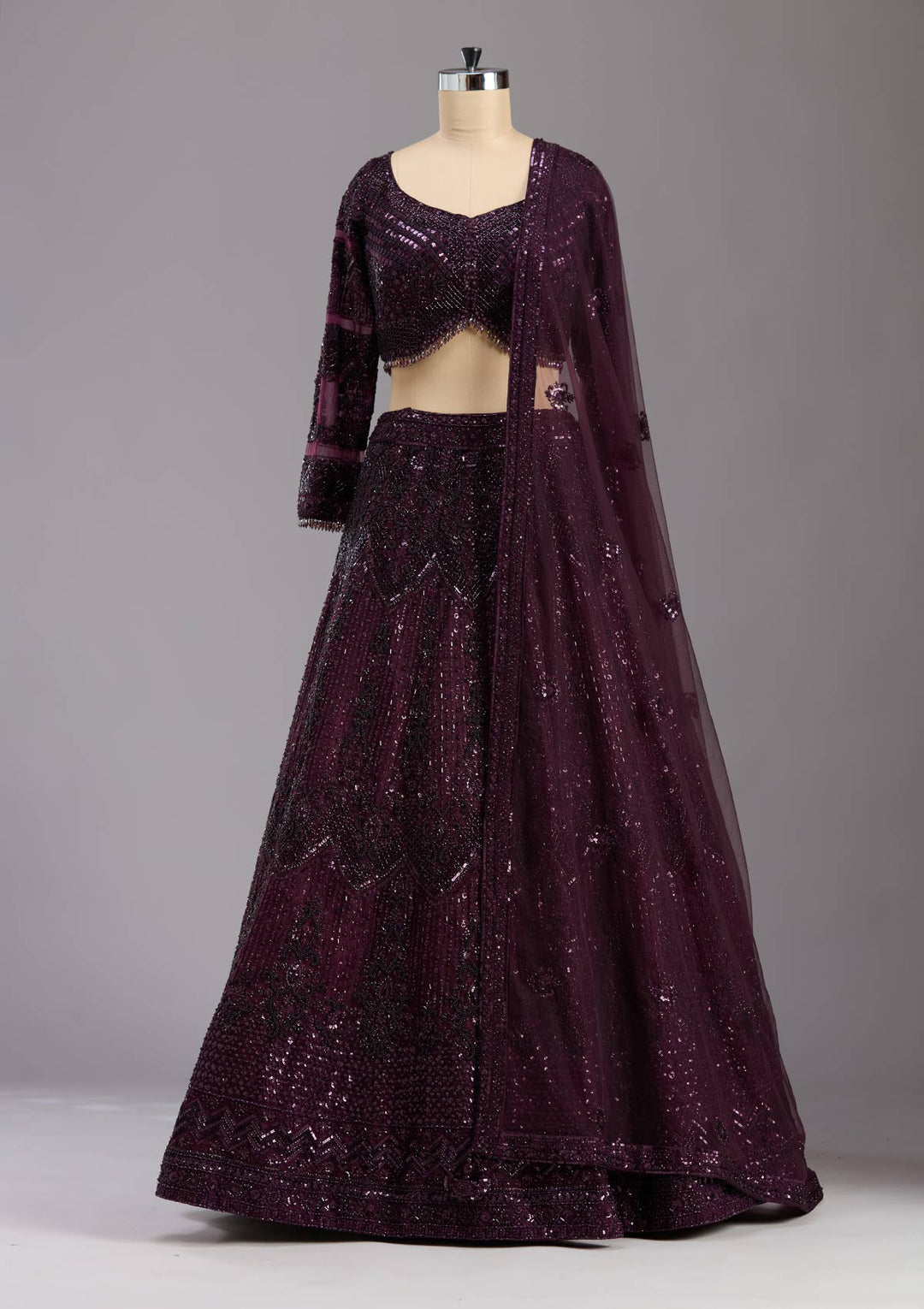 Wine Cutdana Net Readymade Lehenga